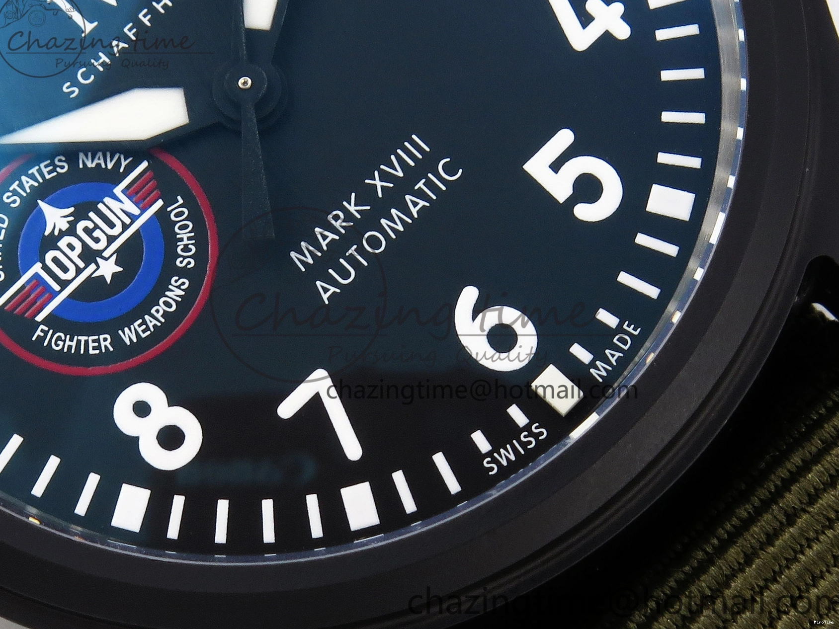 MIROTIME 0519 Mark XVIII Top Gun “SFTI” Black Ceramic IW324712 ZF 1:1 Best Edition on Green Nylon Strap A Tailored 7025